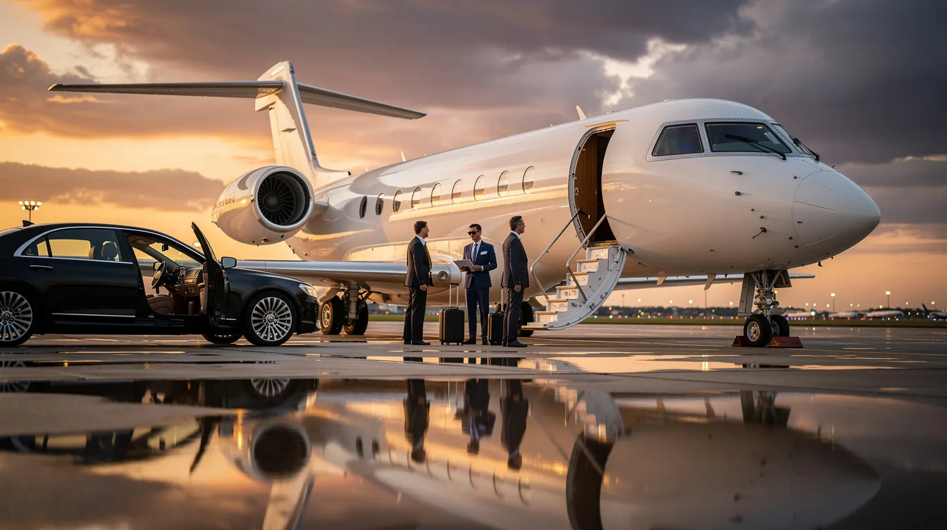 The image showcases a luxurious private jet in flight against a clear blue sky, symbolizing the premium air travel experience available to approved members of a private aviation network. This scene highlights the elegance and efficiency of business jets, catering to clients seeking exclusive access to semi-private options and fixed routes to destinations like Las Vegas and Cabo San Lucas.