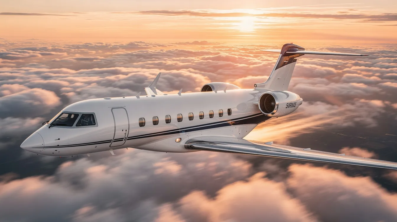 The image showcases a sleek Beechcraft Premier 1A, a light jet designed for business aviation, featuring a spacious cabin capable of seating four passengers comfortably. With powerful engines and advanced avionics, this aircraft is optimized for performance and efficiency at high altitudes, making it an ideal choice for private jet travel.
