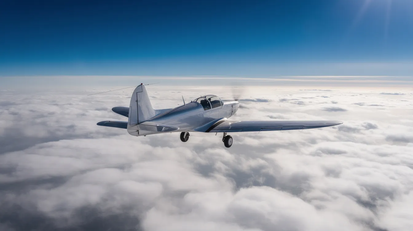 A small propeller-driven Piper aircraft, specifically a single engine turboprop, is soaring above a layer of fluffy white clouds under a clear blue sky. This airplane is likely equipped with advanced avionics like the Garmin G1000 NXi, showcasing its efficient operations and high performance at cruising altitudes.