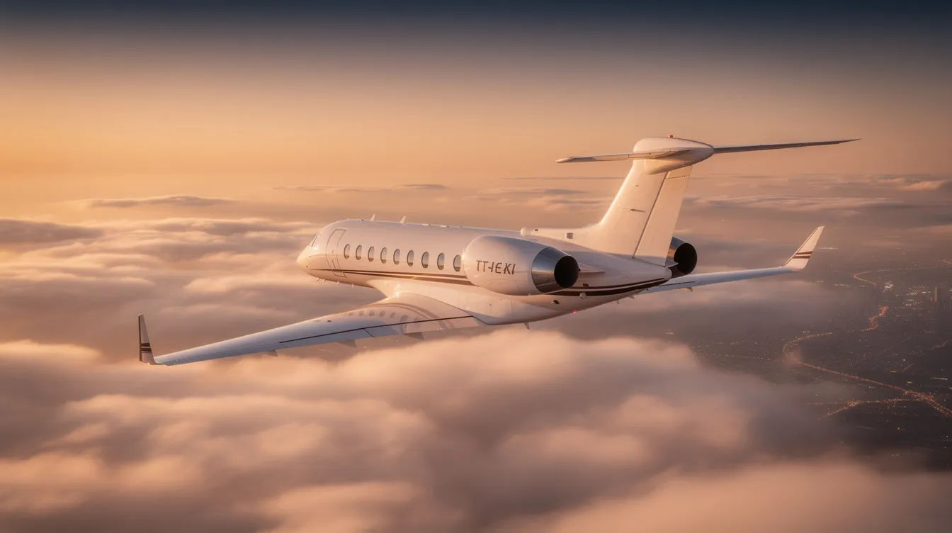 The image depicts a luxurious private jet on the tarmac at an airport, showcasing the sleek design of twin engine jets that are popular in business aviation. The aircraft is ready for charter flights, emphasizing the quality and reliability of private aviation services offered by companies like Jetfly, catering to customers seeking high-end travel experiences.