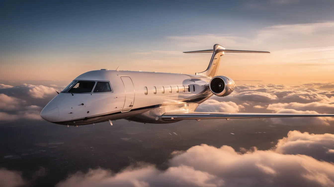 The image depicts a luxurious private jet interior featuring a well-equipped galley space designed for in-flight dining experiences. It showcases gourmet meals on fine china, elegant cloths, and crystal glassware, catering to the individual preferences of private jet passengers while ensuring food safety and comfort.