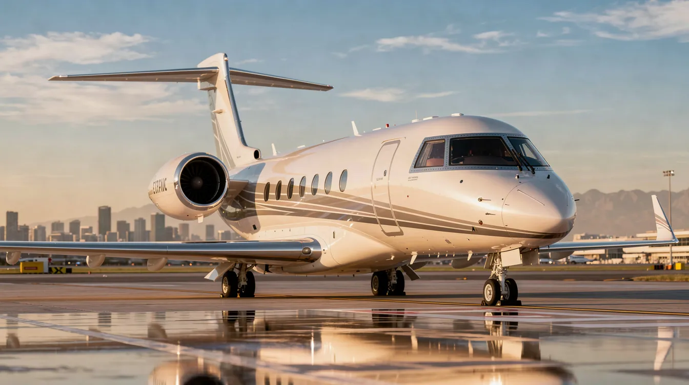 The image depicts a luxurious private jet interior, showcasing a well-equipped galley space with gourmet meals prepared for in-flight dining. Elegant cloths and fine china set the stage for a refined dining experience, emphasizing the comfort and sophistication that private jet passengers enjoy during their travels.