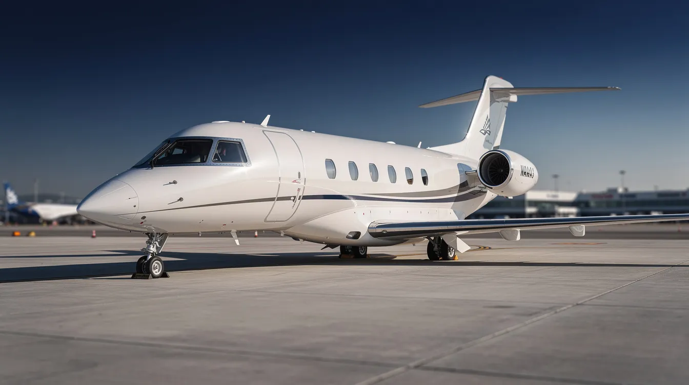 A sleek private jet is parked on a tarmac under a clear blue sky, showcasing the luxury of air travel. This image represents the allure of booking flights for your next trip, whether you're looking for cheap flights or planning an international adventure.