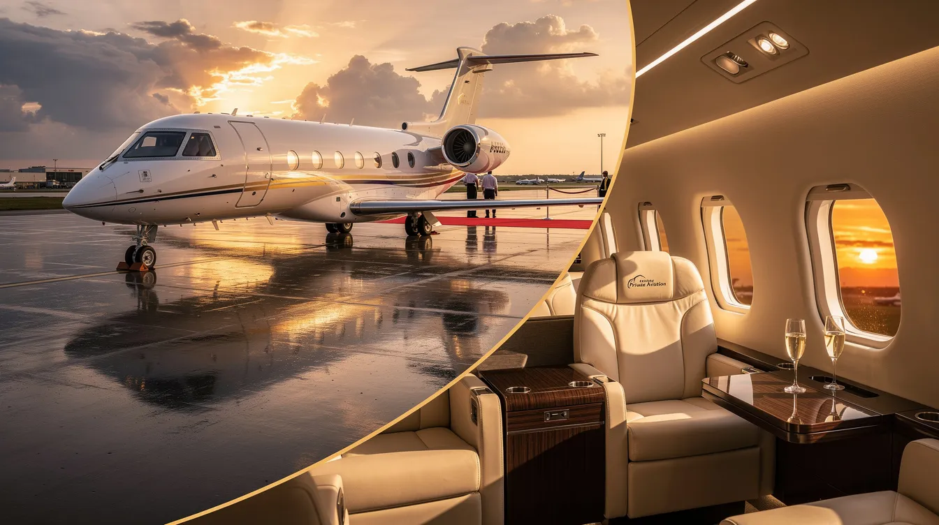 The image showcases a sleek private jet, highlighting its luxurious cabin designed for comfort and style, with features such as mood lighting and wider seats for passengers. This aircraft, part of the Airbus A320 family, represents modern aviation technology and fuel efficiency, catering to both business and leisure travelers.