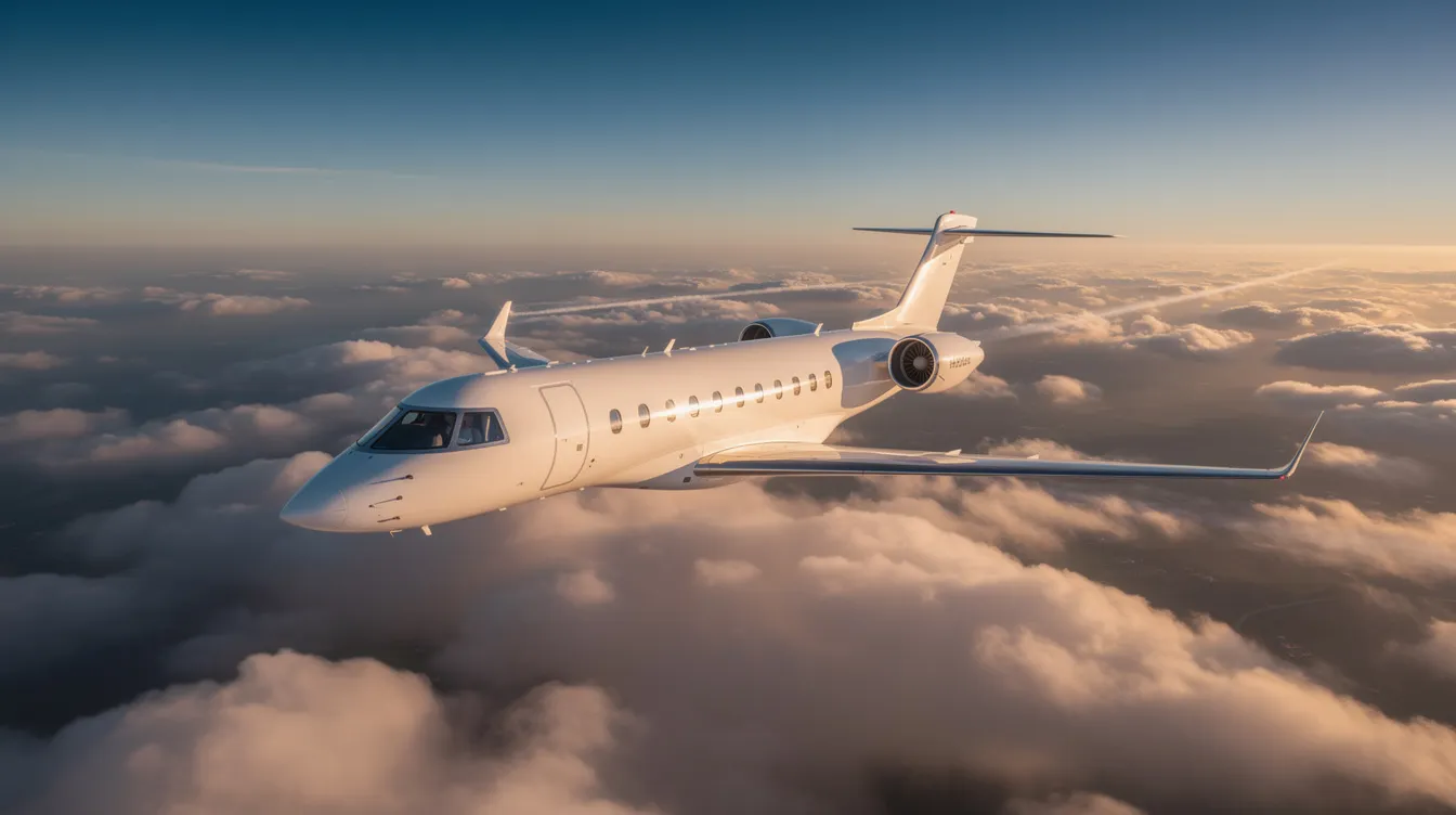 The image depicts a sleek private jet, showcasing its advanced flight control systems and aerodynamic design reminiscent of military aircraft like the Douglas A-4 Skyhawk. With its luxurious interior and powerful engines, this lightweight aircraft represents the pinnacle of private aviation, blending comfort and speed in the skies.