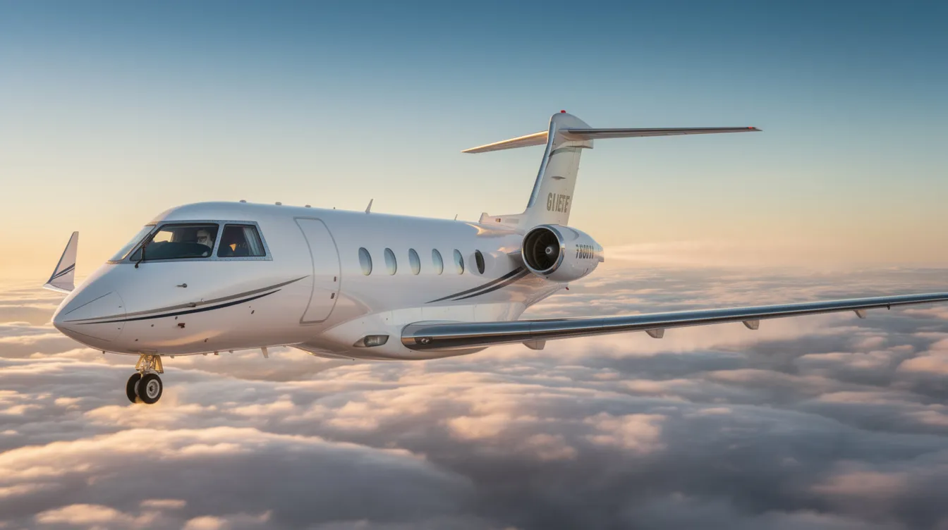 The image showcases a sleek Stratos aircraft, a very light personal jet, poised on the runway ready for its first test flight. The modern design highlights its impressive wingspan and streamlined fuselage, emphasizing its role as a leader in private jet aviation for business and leisure travel.