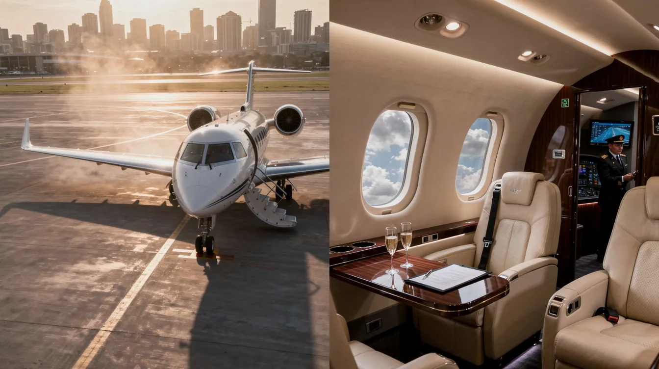 The image features a luxurious private jet with sleek lines and a glossy finish, parked on a tarmac. The scene evokes a sense of glamour and exclusivity, reminiscent of the high-end lifestyle associated with OPI nail polish, including shades that provide flawless application and long-lasting wear.