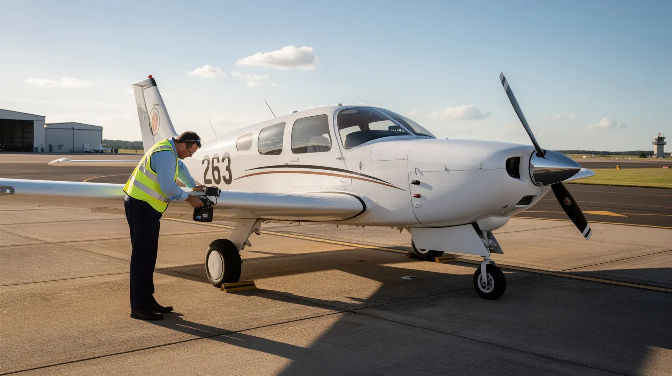 A pilot is conducting a thorough walk-around pre-flight inspection of a small four-seat airplane on a sunny ramp, ensuring the aircraft's condition is optimal for safe flying. This inspection is an essential part of aircraft ownership, helping to manage ongoing costs and ensure safety in private aviation.