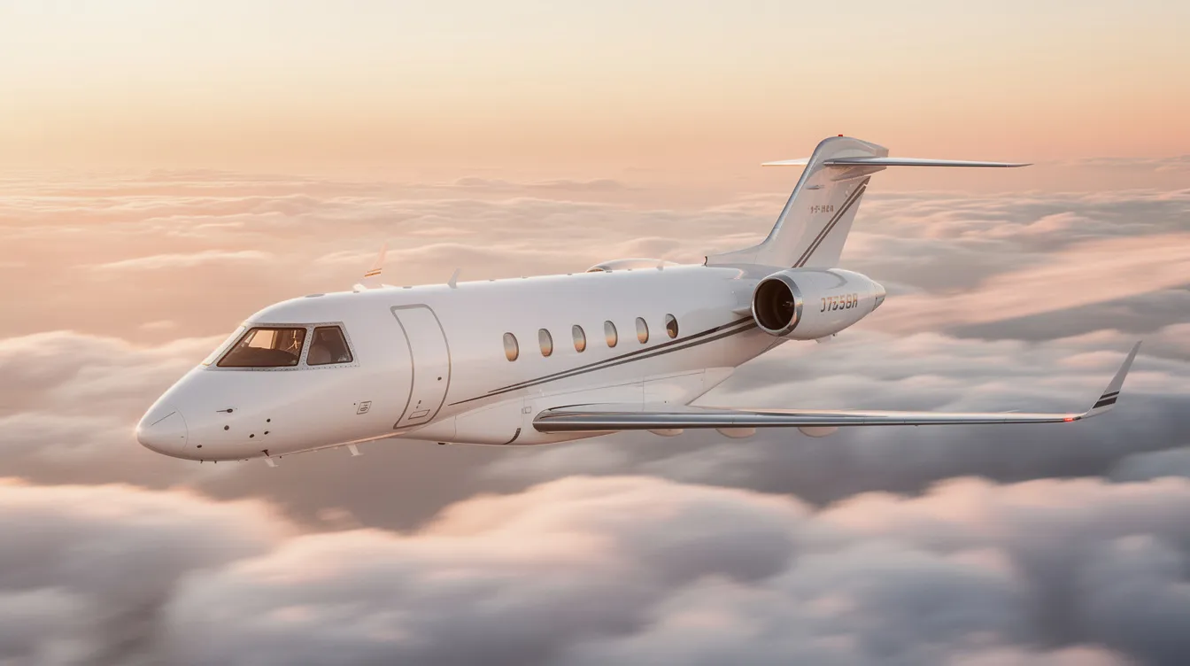 The image showcases a sleek private jet, specifically a Socata TB 9, with a low wing design and fixed tricycle landing gear, highlighting its excellent performance and fuel efficiency. The aircraft features an enlarged baggage door and a composite canopy, making it a practical choice for flight schools and touring, while the cockpit offers great visibility and controls for instrument training.