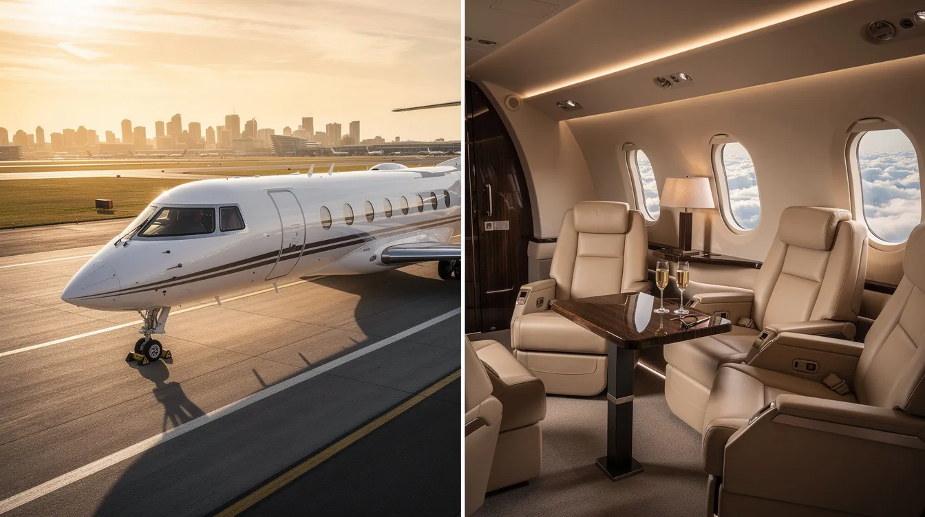 The image depicts a luxurious private jet parked at a mountain airport, symbolizing an exclusive travel solution tailored to meet the unique needs of its passengers. With a dedicated crew and personalized service, this aircraft represents the most precious asset for those seeking a seamless and convenient journey.