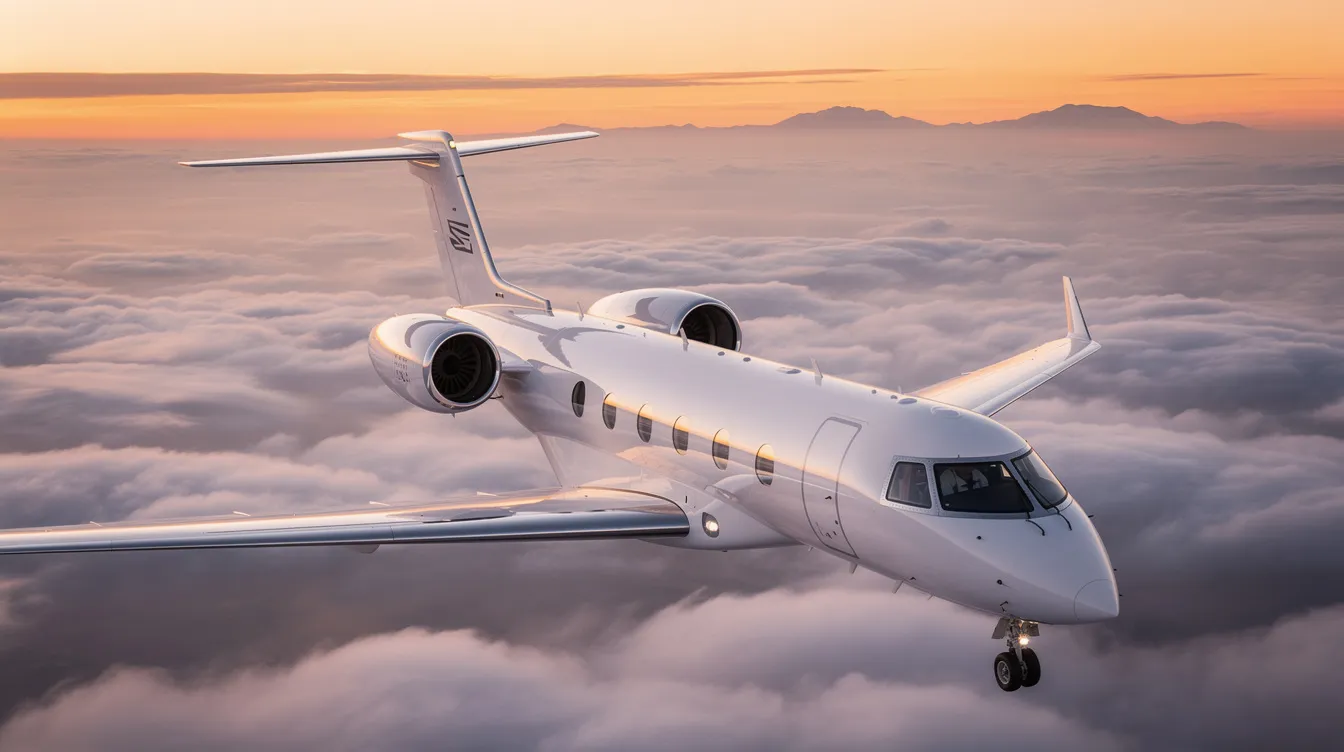 The image depicts a private jet at an airport, showcasing the luxury of private aviation. In the background, TSA officers and airport security personnel are seen conducting screening processes, highlighting the importance of safety and security in air travel.