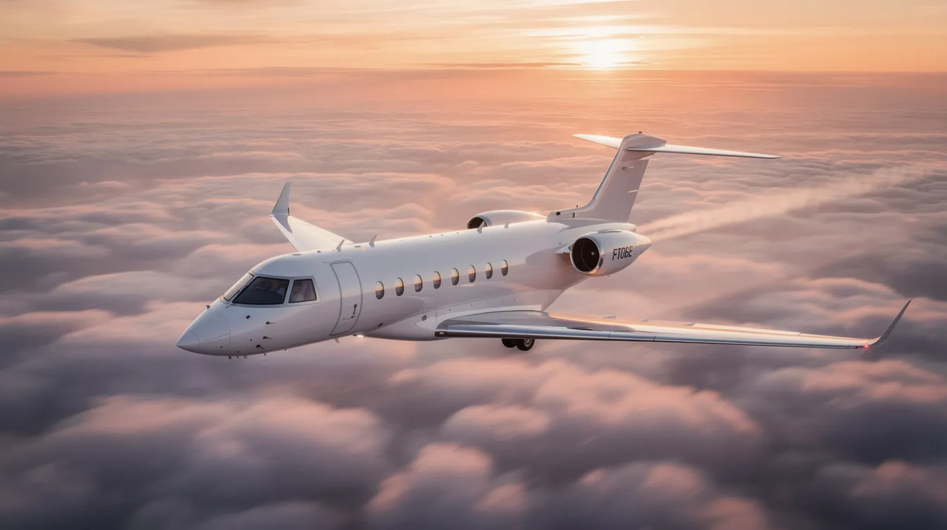 The image depicts a private jet at an airport, showcasing the luxury of private aviation. In the background, TSA officers and airport security personnel are seen conducting screening processes, highlighting the importance of safety and security in air travel.