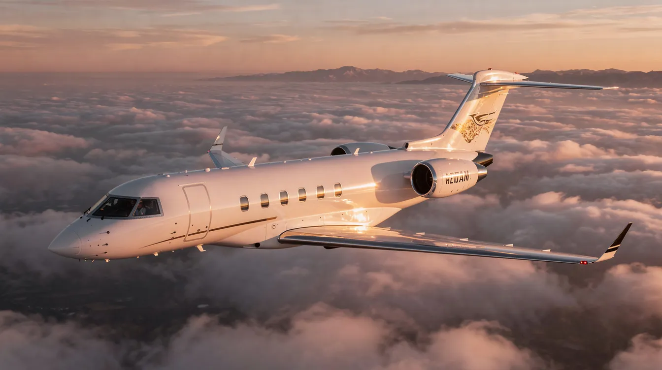 A sleek private jet is parked on the tarmac at a vibrant airport, ready for travelers seeking direct flights to Marsh Harbour. The aircraft symbolizes luxury and convenience, offering private charter flights to stunning destinations in the Bahamas.