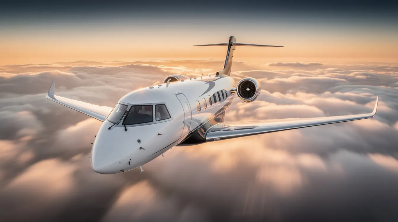 The image depicts a sleek private jet parked at the newly constructed general aviation terminal at Southwest Florida International Airport in Fort Myers, FL. This facility, designated as a Federal Aviation Administration reliever airport, provides quick and convenient access for business traffic and features three concrete runways.
