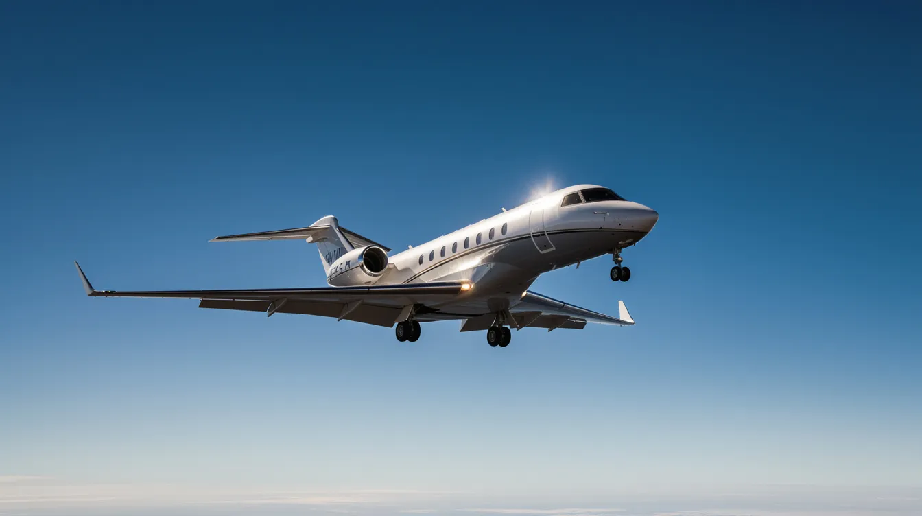 A small twin-engine private jet, resembling a Cessna Citation Mustang, is climbing through a clear blue sky with sunlight reflecting off its fuselage, showcasing the sleek design typical of very light jets in the business aviation sector. This image highlights the elegance and efficiency of compact light jets, perfect for personal use and access to smaller airports.
