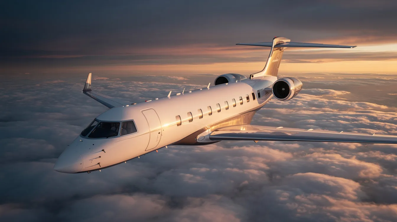 The image features a sleek private jet parked on a tarmac, showcasing its modern design and polished exterior. This jet is associated with a Los Angeles-based company that specializes in jet management, catering to clients in the music industry, including artists like Shiba San and LP Giobbi.