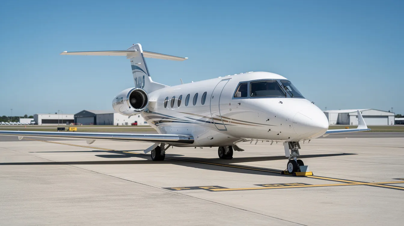 A small private jet, likely a Cirrus model, is parked on a tarmac under a clear blue sky, symbolizing the luxury and convenience of personal aviation. This image reflects the benefits of fractional ownership programs, offering flexible travel solutions for business executives and aviation consumers alike.