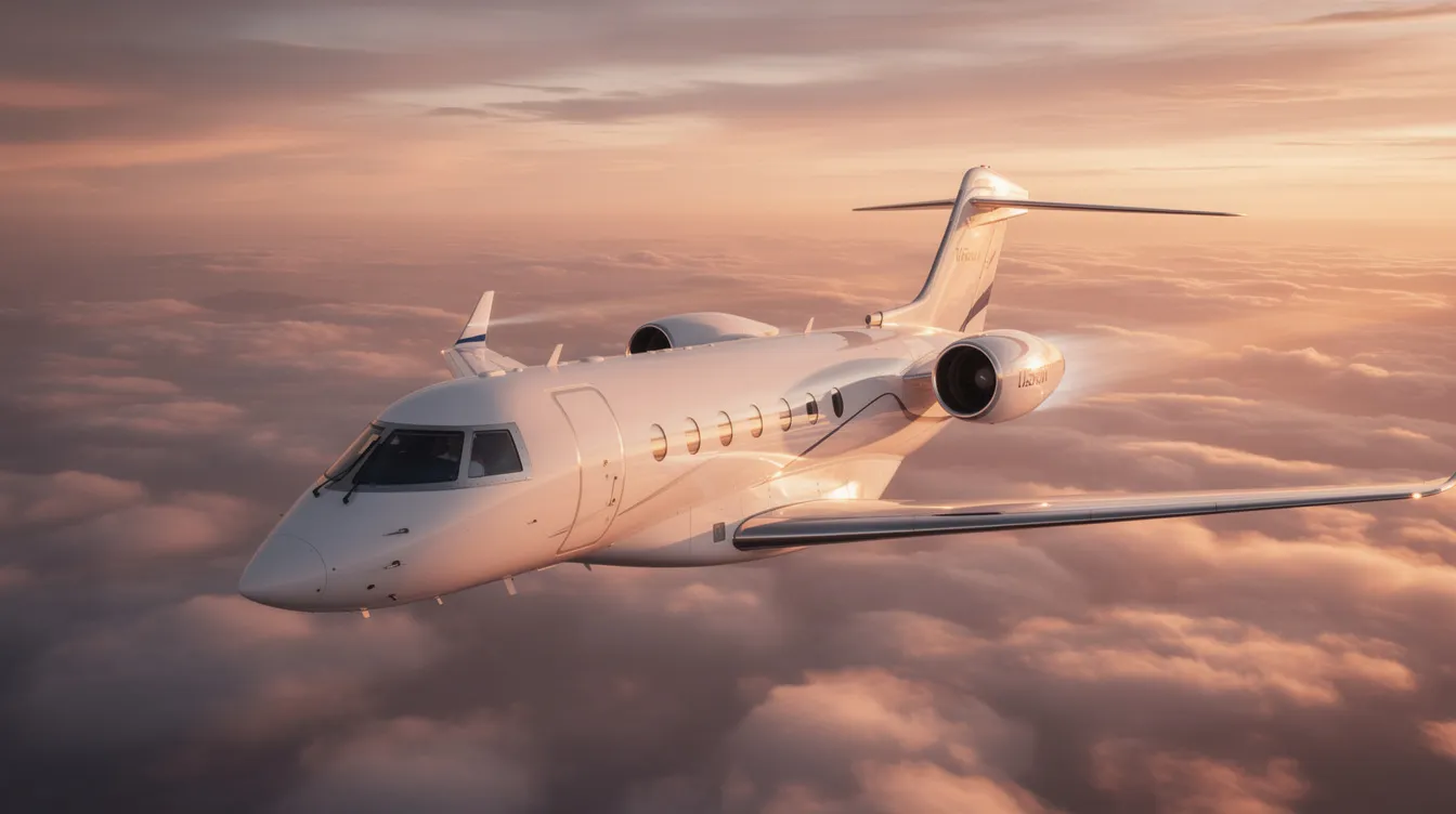 The image showcases a luxurious private jet at an airport, highlighting the elegance and comfort of private flight options. It emphasizes the convenience of the Catch a Jet app, which allows passengers to search for empty leg flights and book their journey with ease, providing access to unlimited flight details and flexible options for desired city pairs.