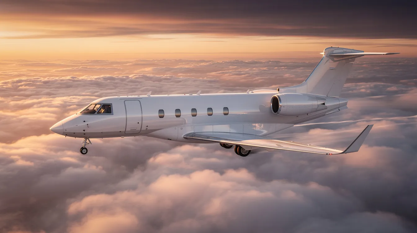 The image showcases a luxurious private jet at an airport, highlighting the elegance and comfort of private flight options. It emphasizes the convenience of the Catch a Jet app, which allows passengers to search for empty leg flights and book their journey with ease, providing access to unlimited flight details and flexible options for desired city pairs.