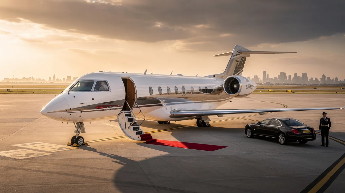The image showcases a sleek private jet parked on the tarmac, with the backdrop of the scenic Utah landscape, highlighting the expertise of Keystone Aviation in Provo. The jet's polished exterior reflects the sun, emphasizing luxury and exclusivity in private jet aviation.