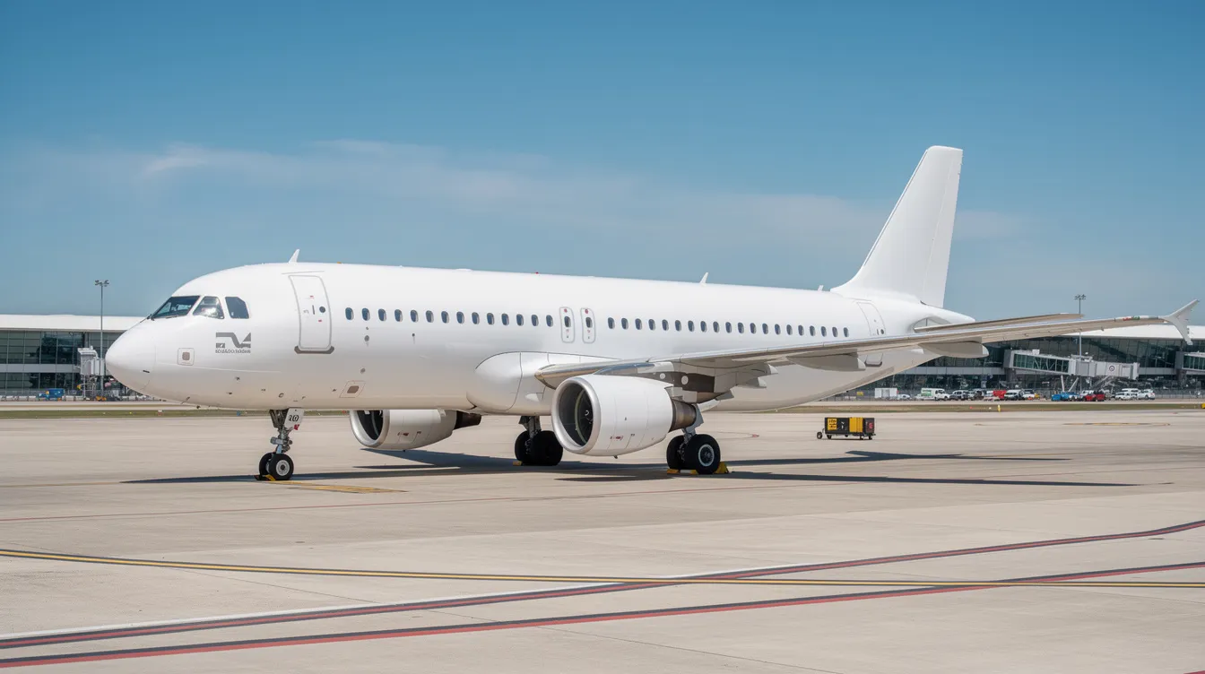 A side view of a white narrow-body twin-engine jet aircraft, specifically a Boeing 737-300, is parked on a sunlit airport tarmac, showcasing its sleek design and improved aerodynamics. The aircraft, often used by airlines like Southwest Airlines and United Airlines, is designed for passenger transport with a notable fuel capacity and efficiency.