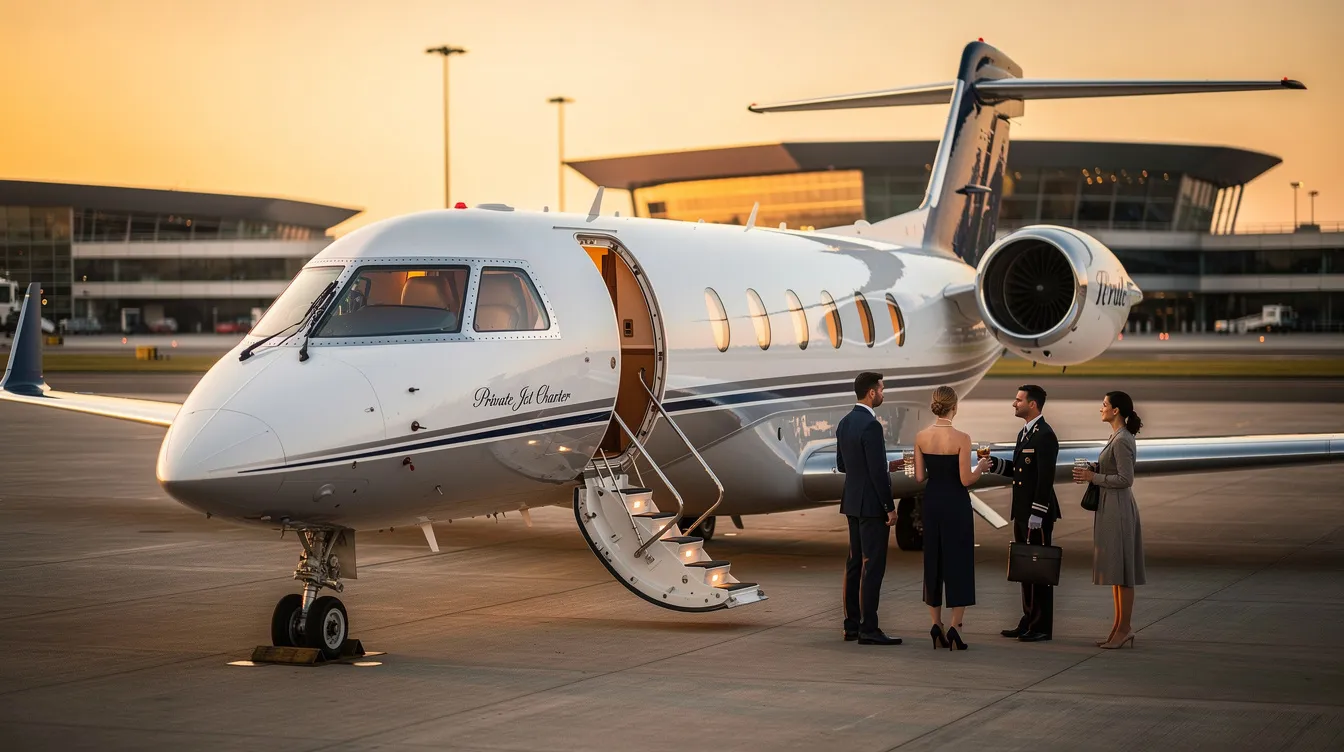 The image depicts a luxurious private jet, symbolizing the exclusive benefits of private aviation and air charter broker services. It showcases the convenience of private jet membership, highlighting the flexibility and guaranteed access to a fleet of aircraft for travelers seeking a seamless journey.