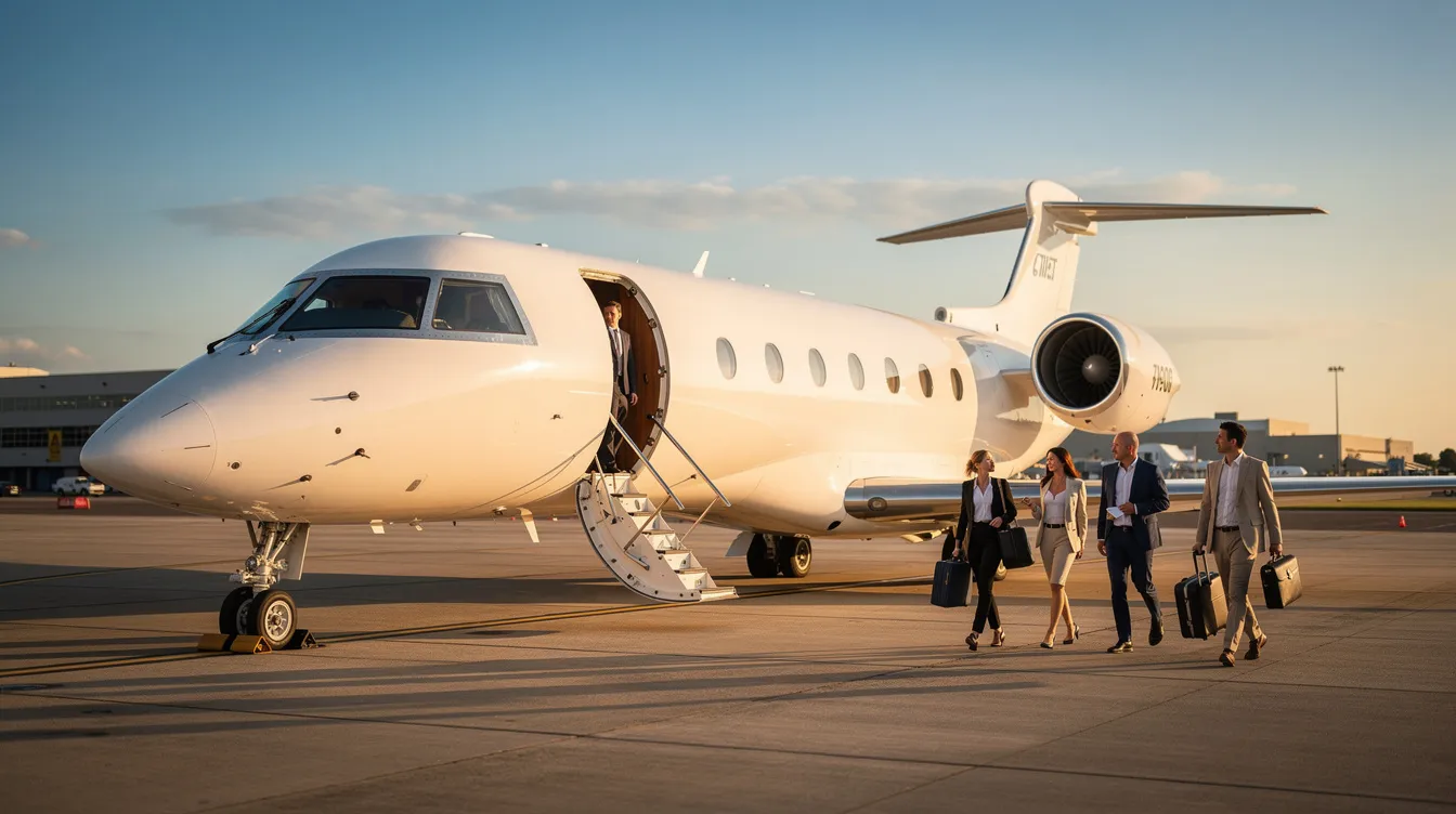 A private jet is parked on the tarmac, with passengers, including delta premium select customers, walking toward the open door, ready to board for their delta flights worldwide. The scene captures the essence of luxury travel as they approach the jet, highlighting the boarding process for elite members.