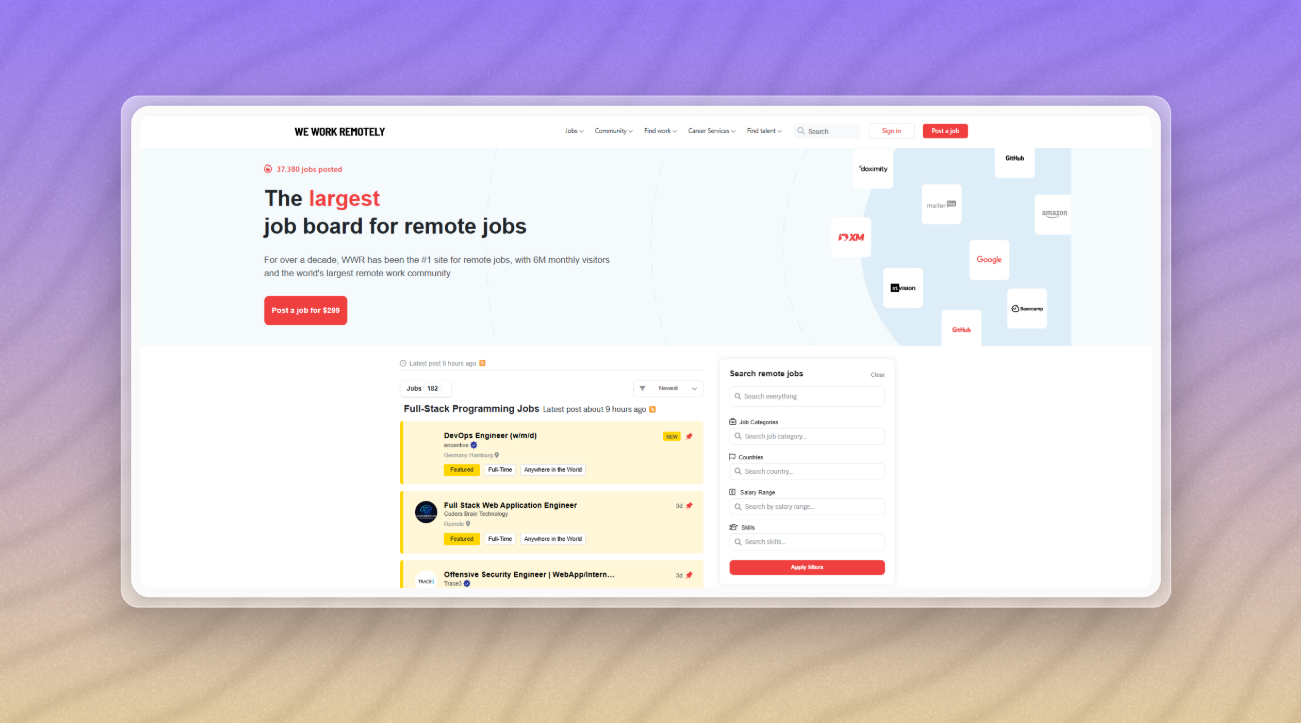 Trang web tìm việc remote: WeWorkRemotely