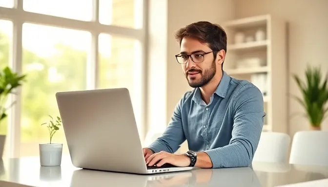 Self-employed New Zealand business owner working on a laptop in a home office
