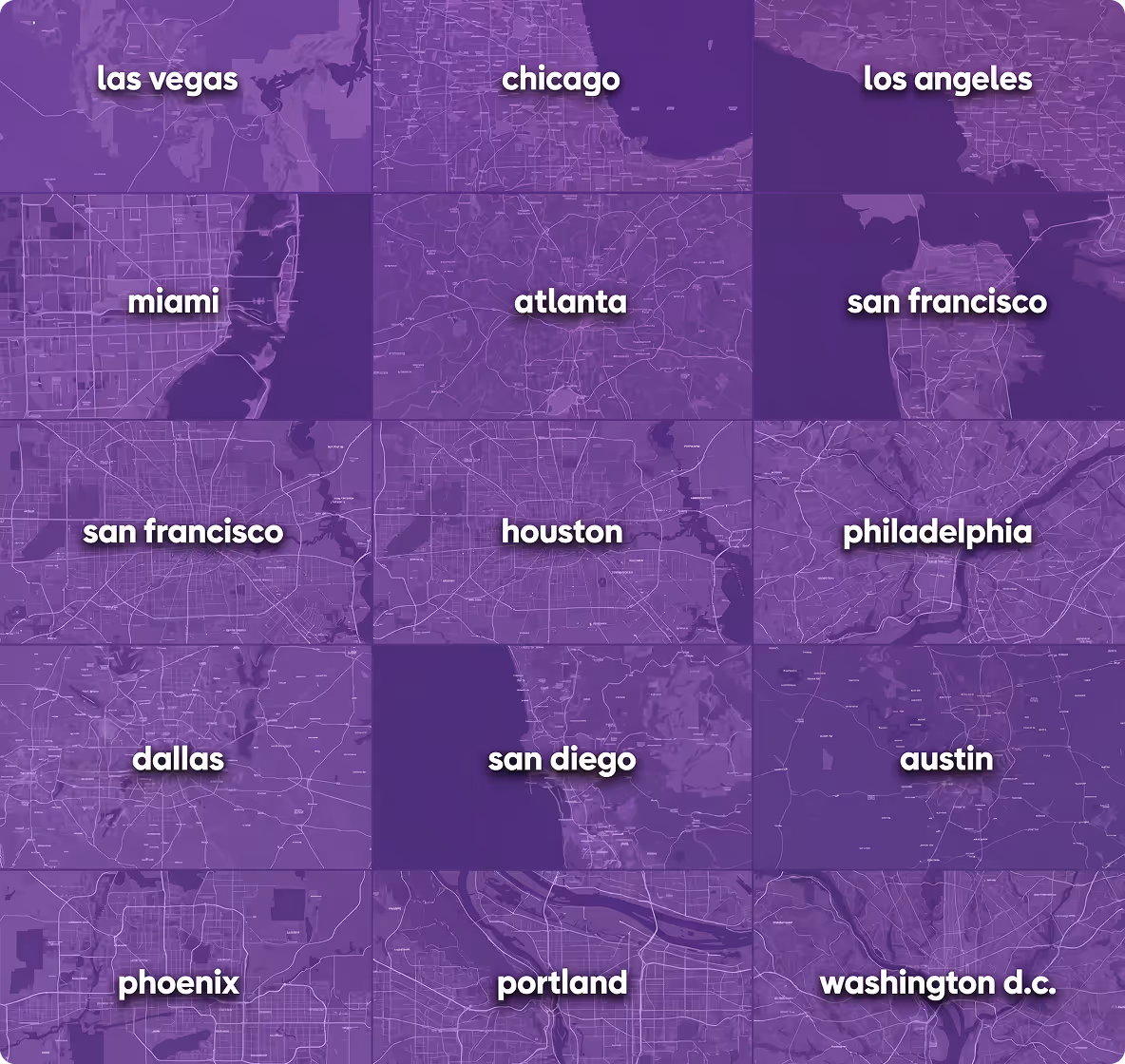 map of different american cities