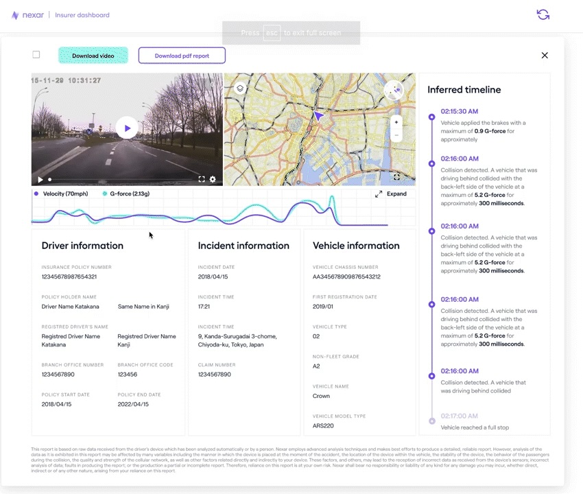 Nexar Fleets platform UI