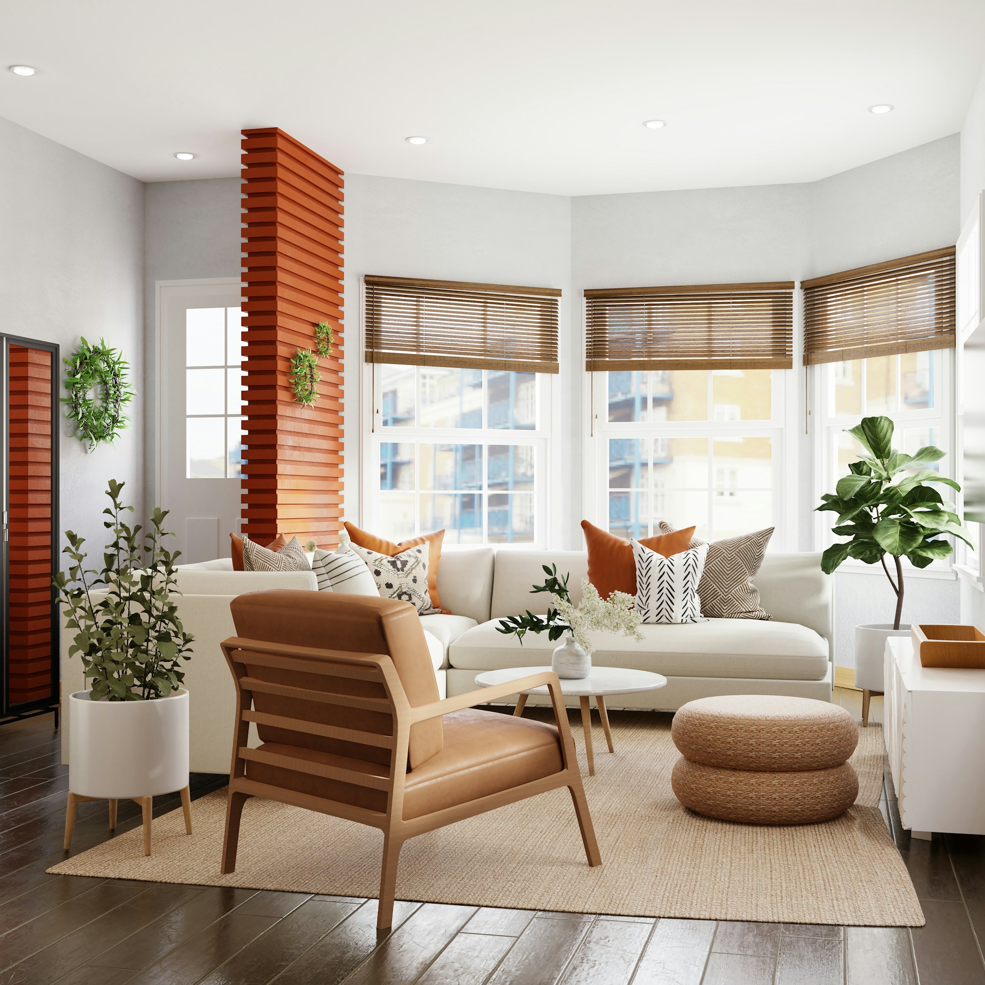 A living room filled with furniture and a fire place.