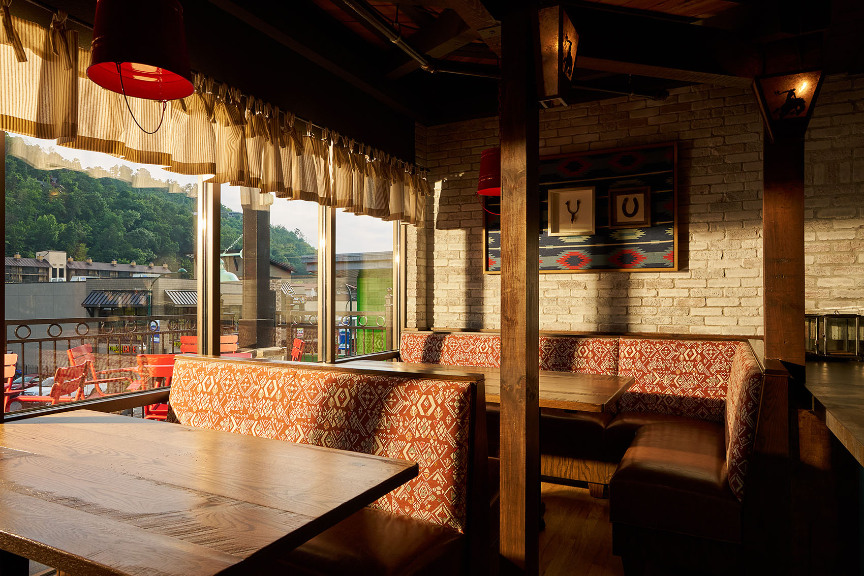 window seating booth with gatlinburg view