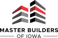 Stylized logo featuring two geometric building shapes with red and gray accents and the text MBI below.