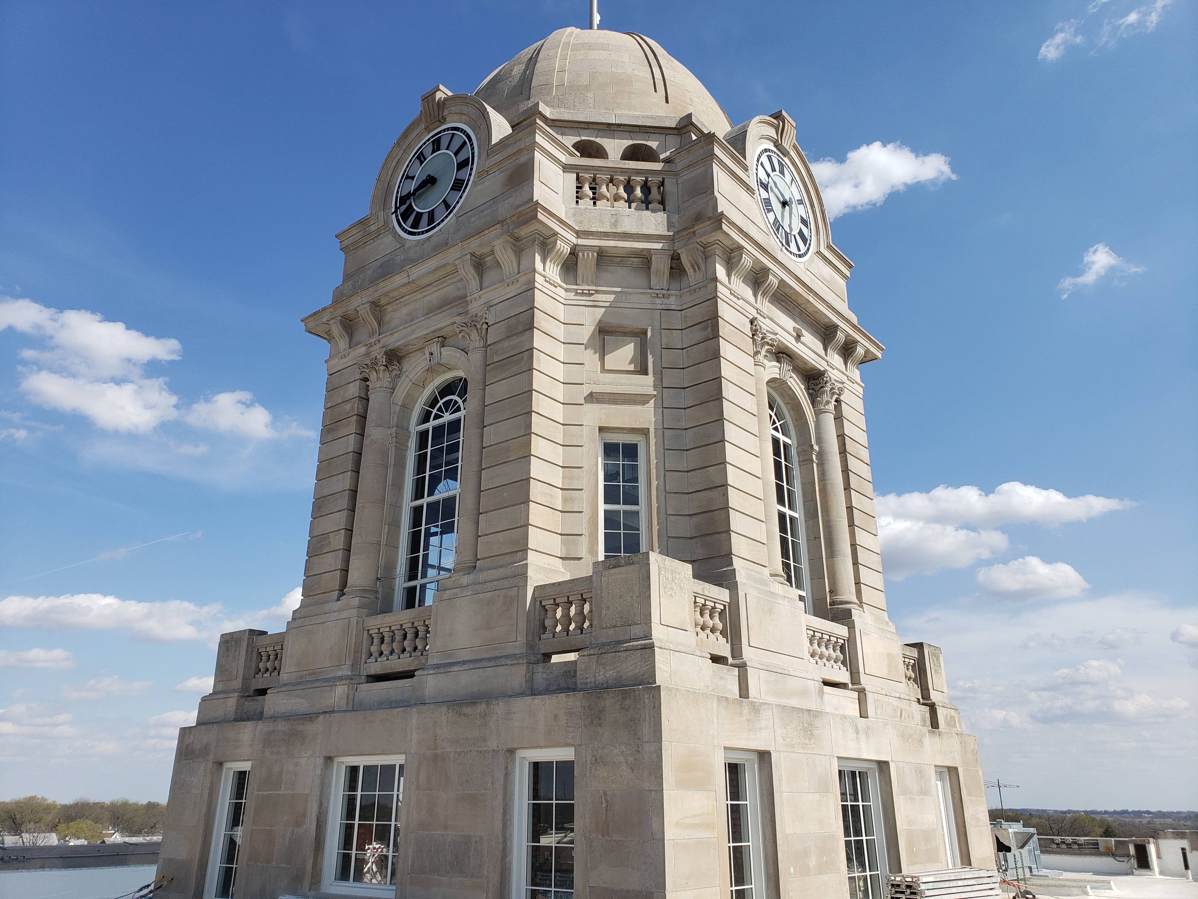 Masonry repair work in progress at Jasper County Courthouse, Newton, Iowa