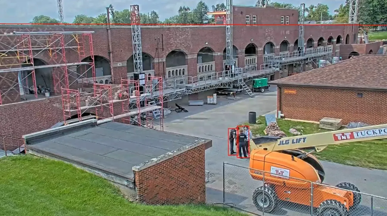 Jobsite surveillance camera screenshot illustrating TNT Tuckpointing security case study