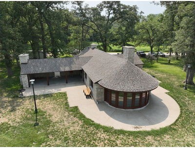 Historic CCC-era limestone lodge at Clear Lake State Park in Clear Lake, Iowa