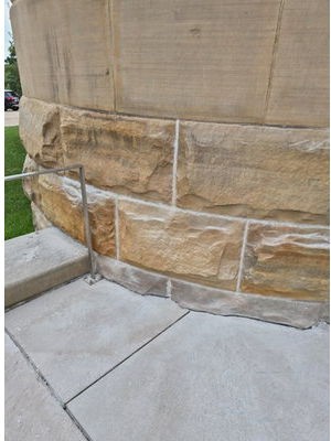 Restored entrance steps of the historic Johnson County Courthouse in Iowa City, Iowa