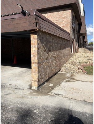 Rebuilt brick corner pier at Homewood Manor Apartments in Moline, Illinois