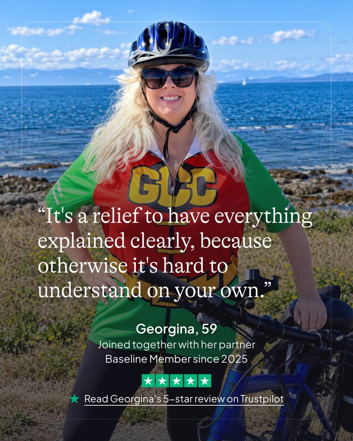 Georgina, 59. Joined together with her partner. Baseline member since 2025. Read Georgina's 5-star review on Trustpilot.