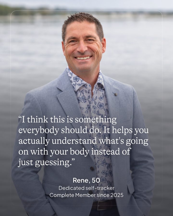Rene, 50. Dedicated self-tracker. Complete member since 2025.