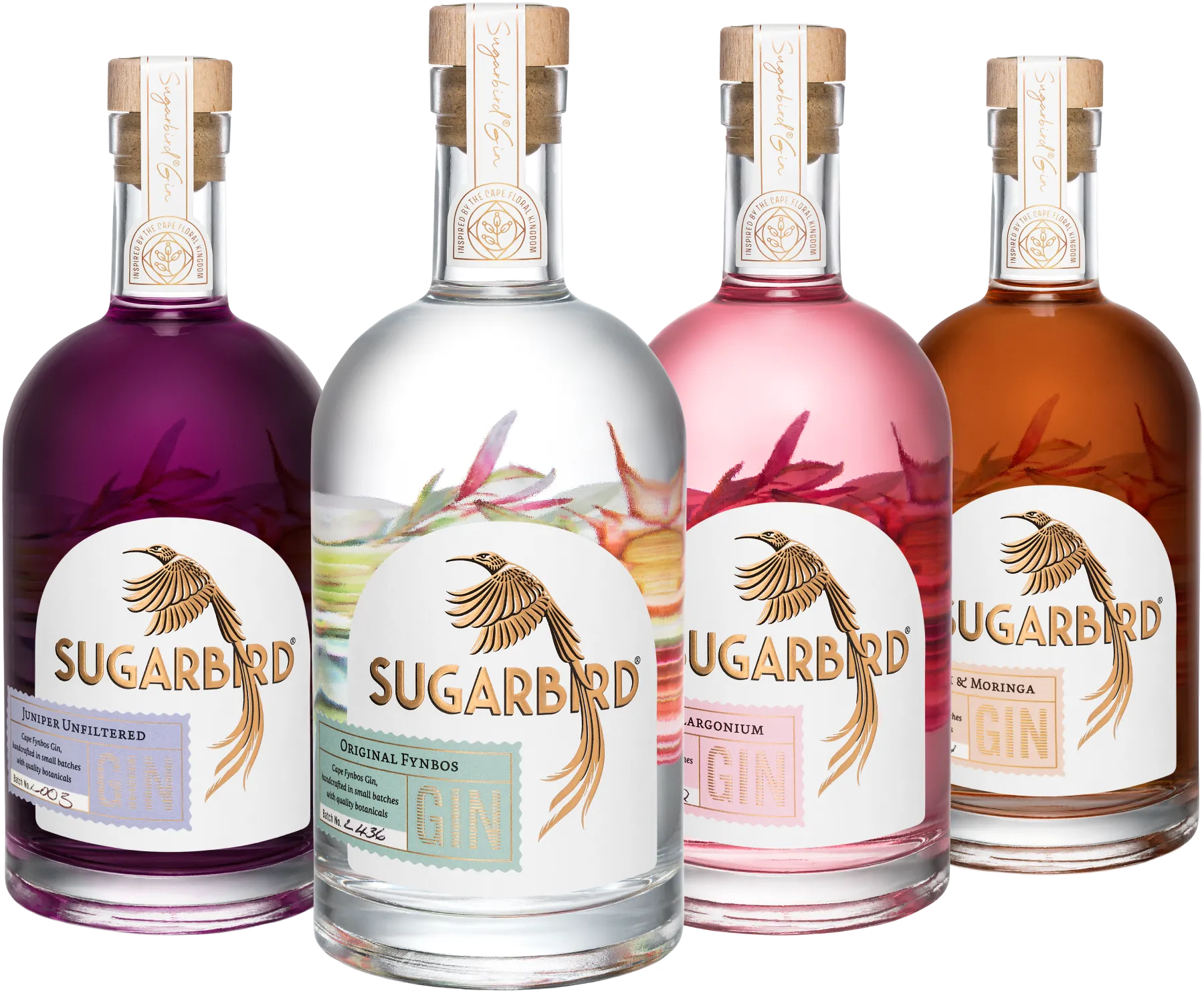 Sugarbird Gin | Original Fynbos | Juniper Unfiltered | Pino & Pelargonium | Honeybush & Moringa