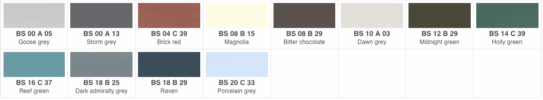 An image to show the colours that sunray can paint doors