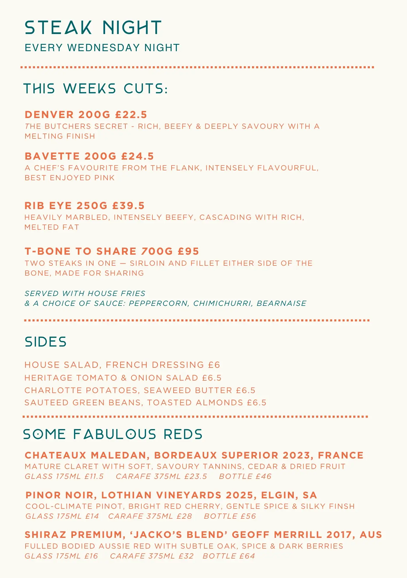 Sam's Steak Menu
