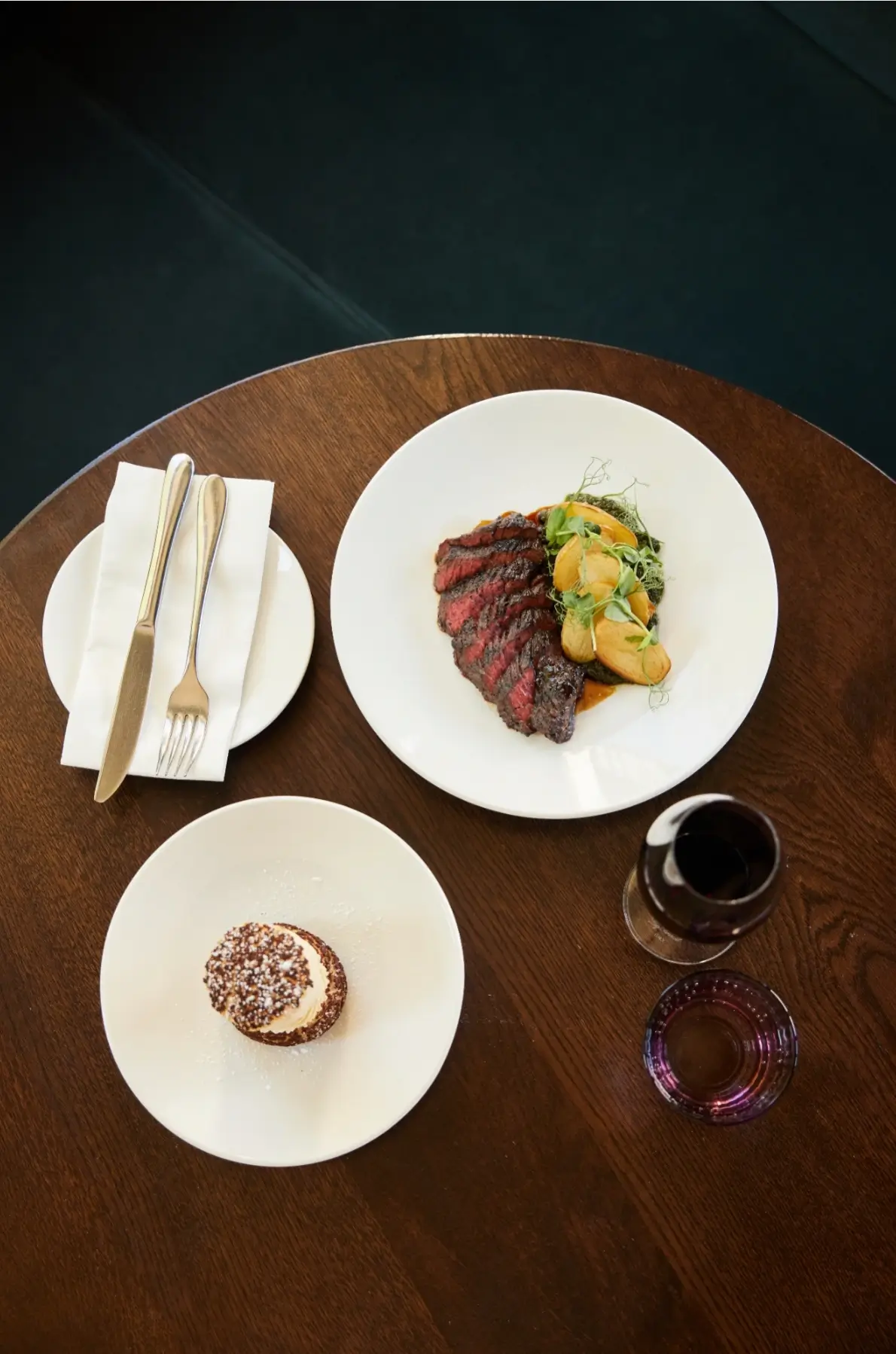 Steak and chips from the set menu at Sam's Waterside, Brentford