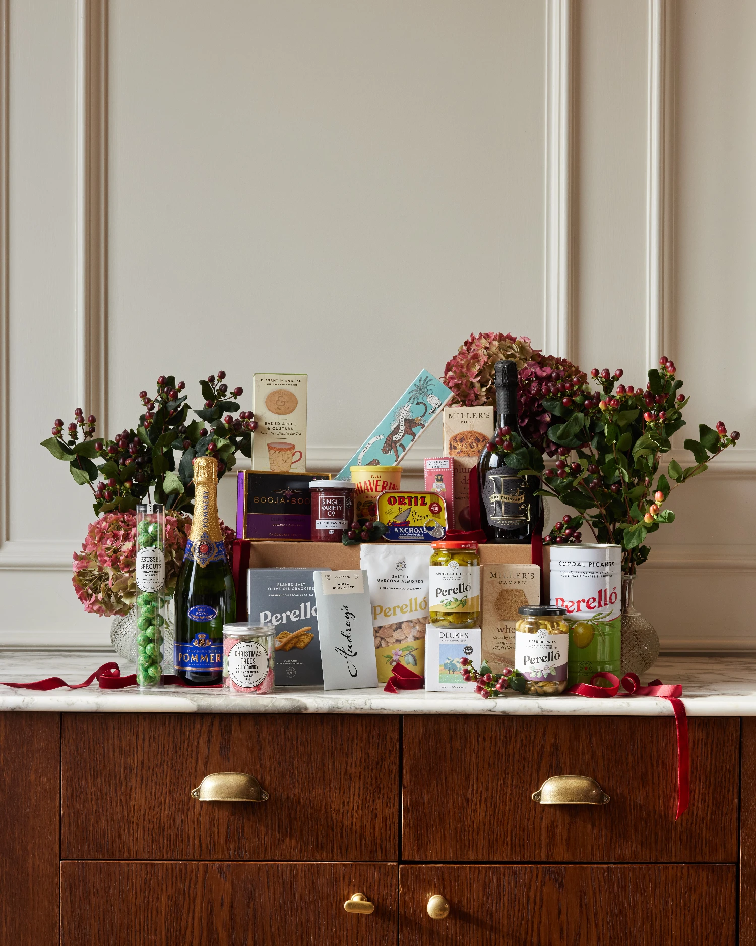 Sam’s luxury Christmas hamper with Pommery Champagne, Perelló olives and Melt chocolate, from Sam’s Larder, Hammersmith