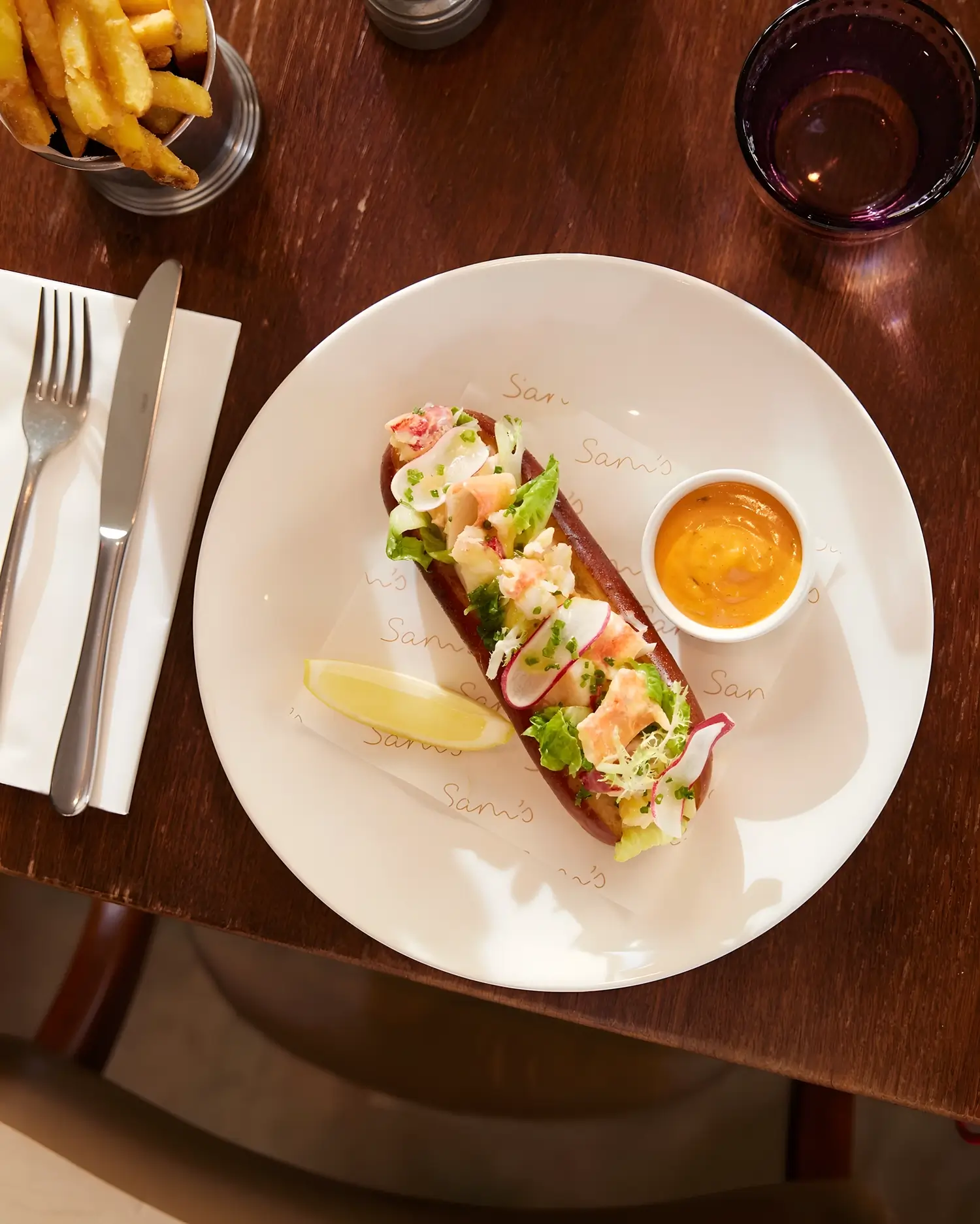 Sam’s native lobster roll with lemon and lobster dipping sauce at Sam’s Riverside Hammersmith