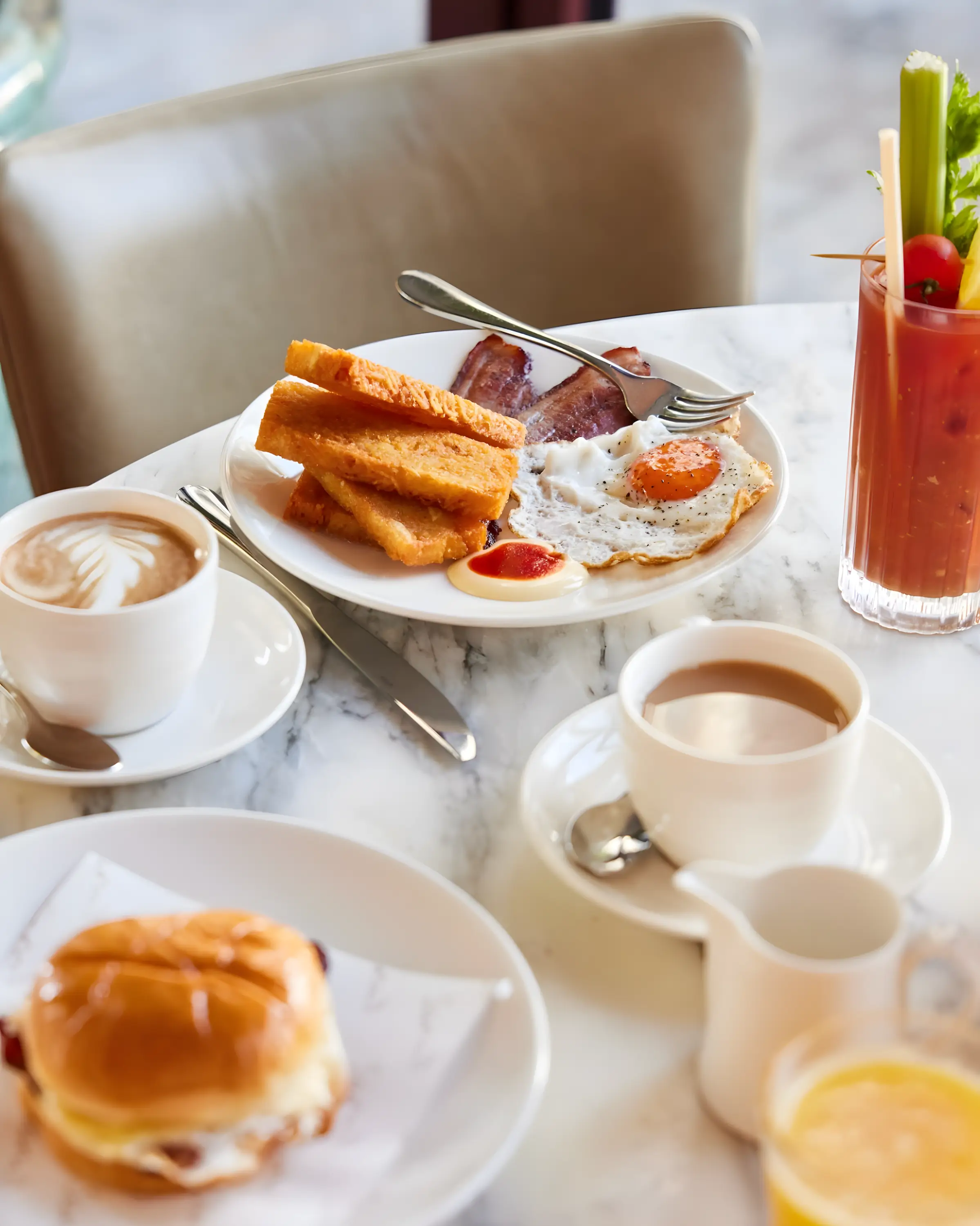 Bank Holiday brunch with eggs, toast, coffee and a Bloody Mary at Sam’s