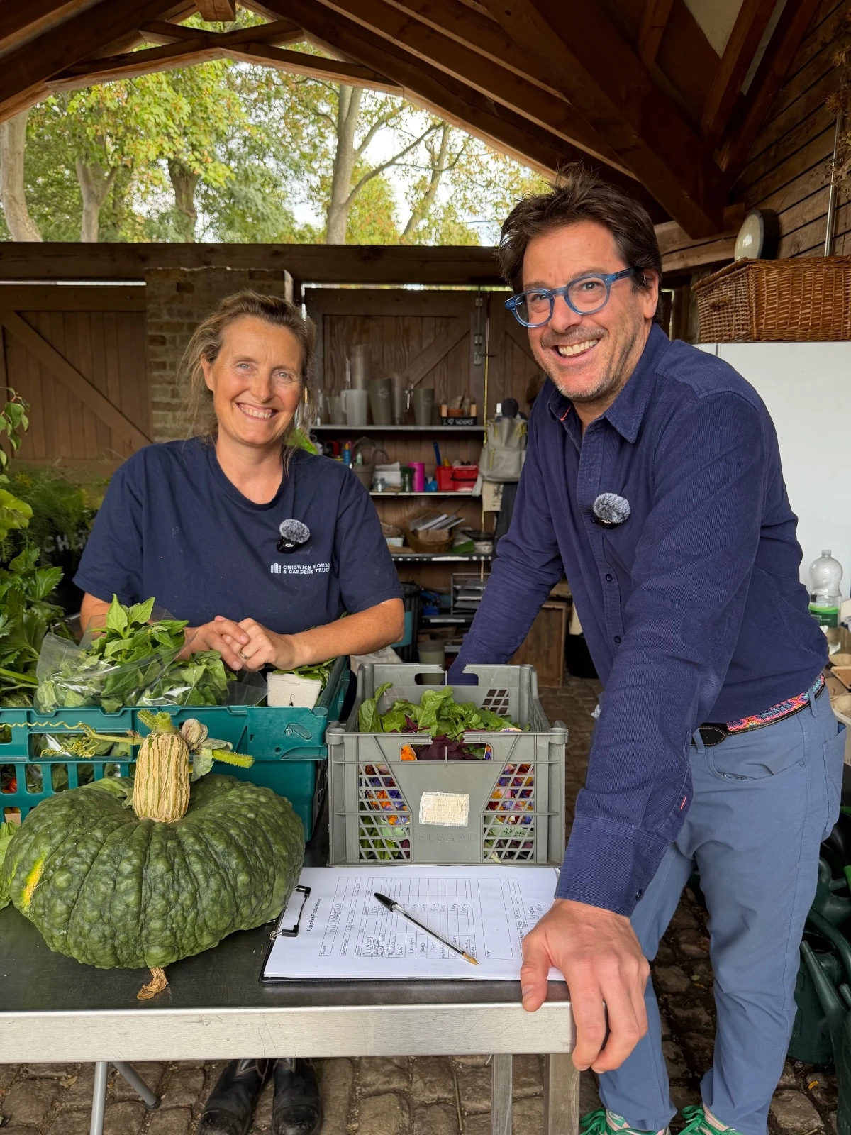 Sam Harrison with Sally, Kitchen Garden Manager at Chiswick House, collecting autumn produce