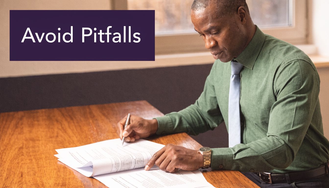 A professional man in a green shirt carefully reviewing and signing important business documents at a desk.